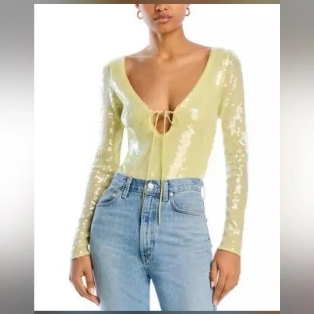 Bardot Verona Sequin Bodysuit – Canary Yellow – Size Large NWT